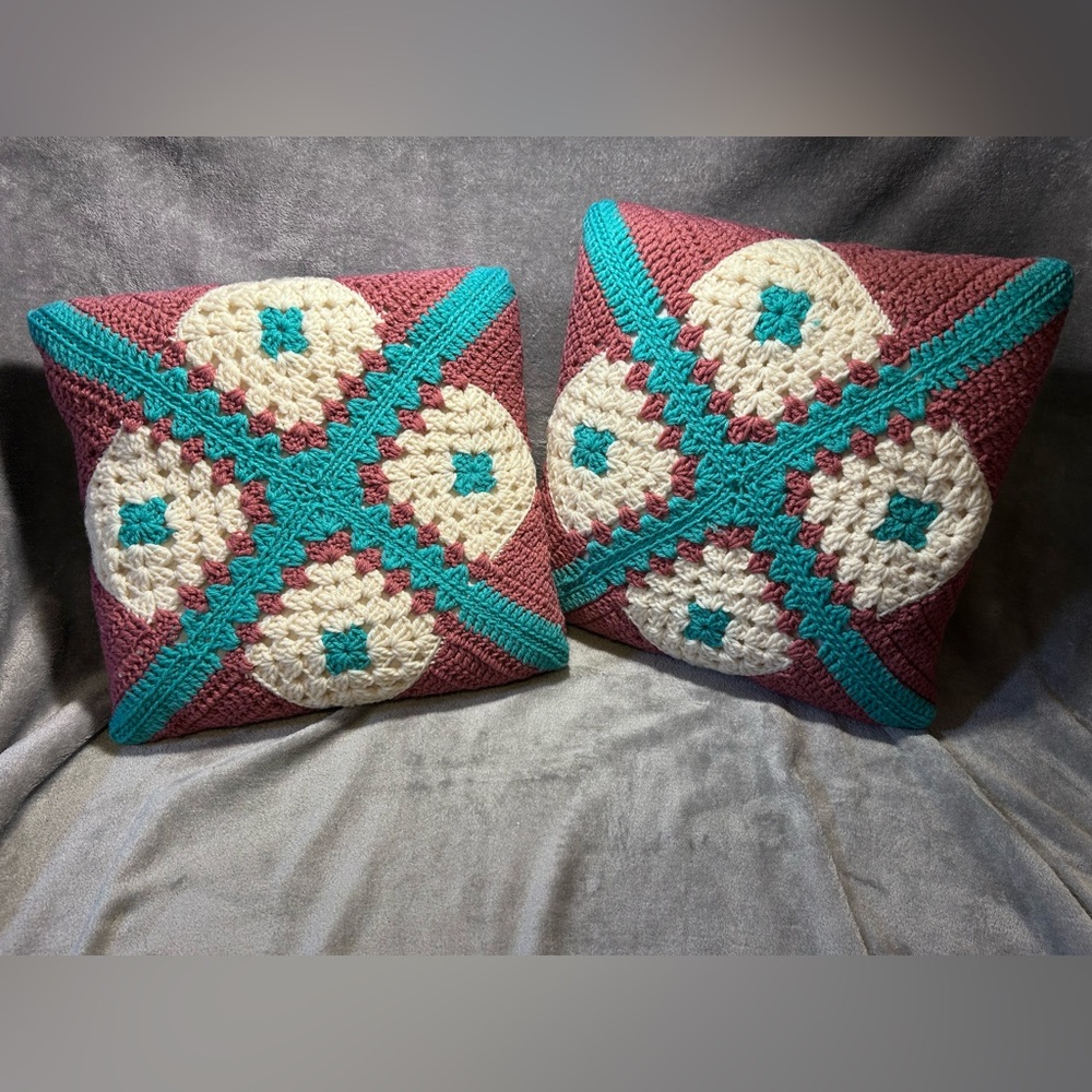 Retro Handmade Granny Square Pillows